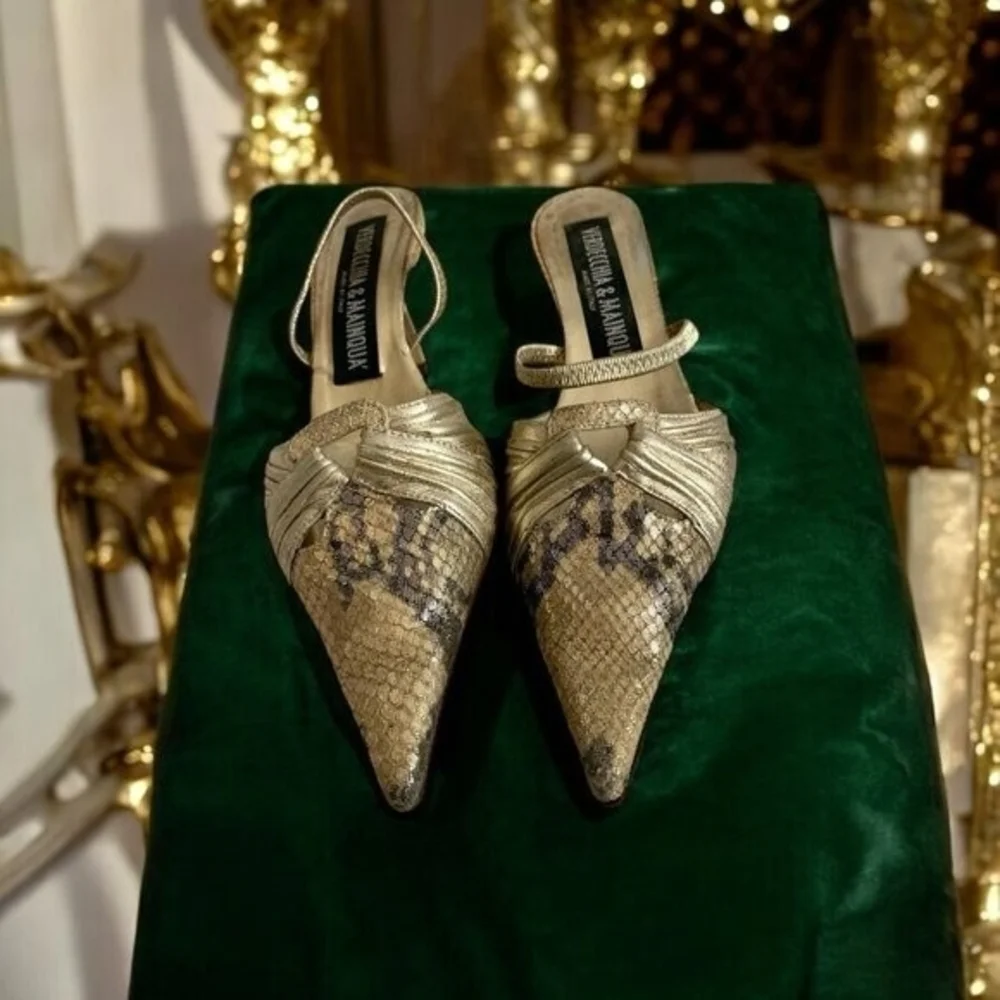 Vintage VERDECCHIA & MAINQUA Gold Snakeskin Leather Mules EU35 US5.5